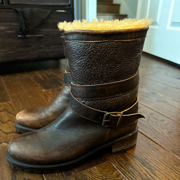 Ross & Snow Emilina Weatherproof Shearling lined Bomber Moto Boot Brown - Picture 1 of 13